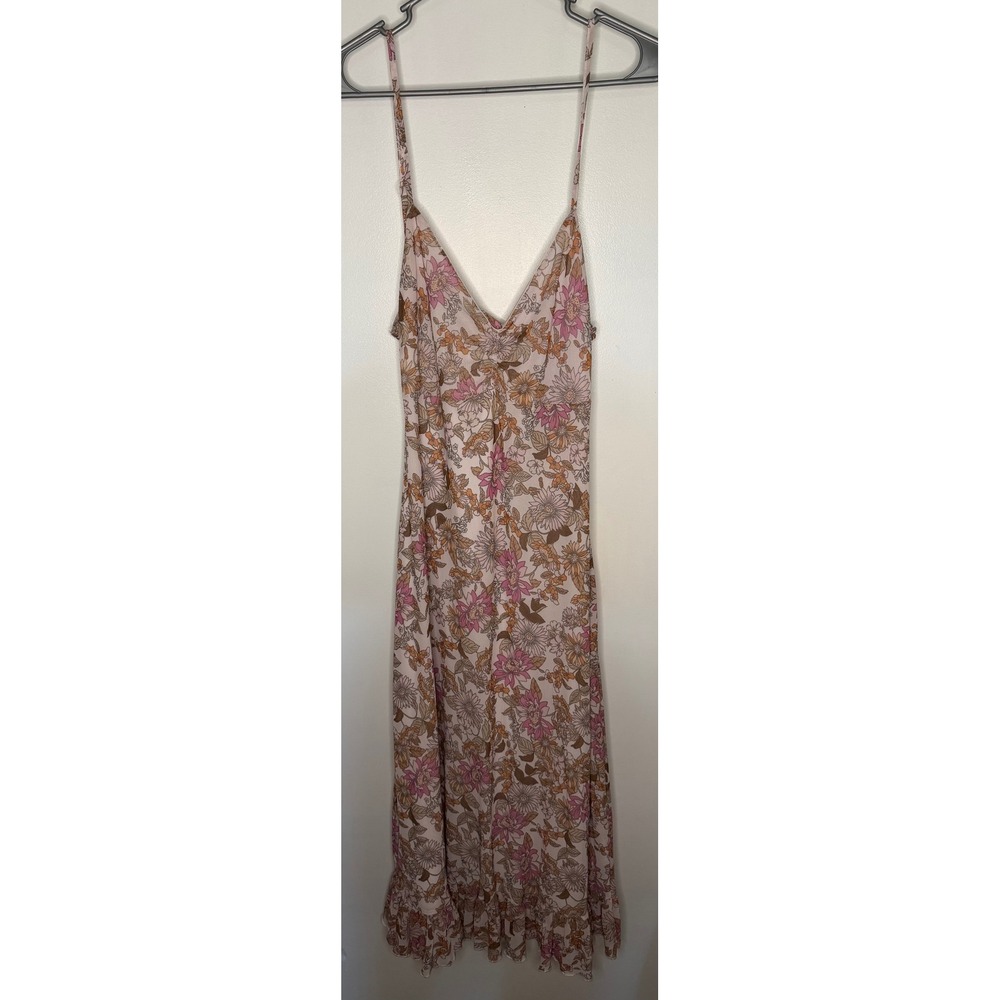 No Comment NY-LA Floral Mesh Maxi Dress Pink Tan Boho Tie Back XL RK524877